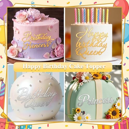 15Pcs Acrylic Happy Birthday Cake Toppers Gold and Silver Cupcake Decor