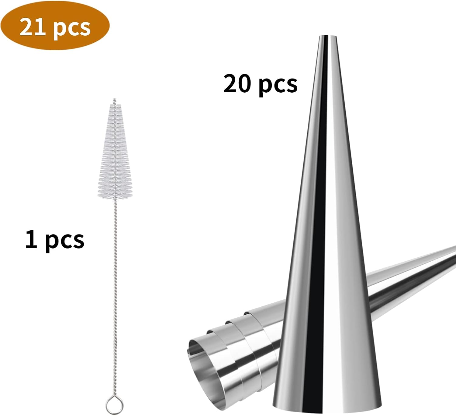 Tinfol 20 Pack Cream Horn Molds - 4.7 Inch Stainless Steel Baking Cones for Cannoli & Ice Cream