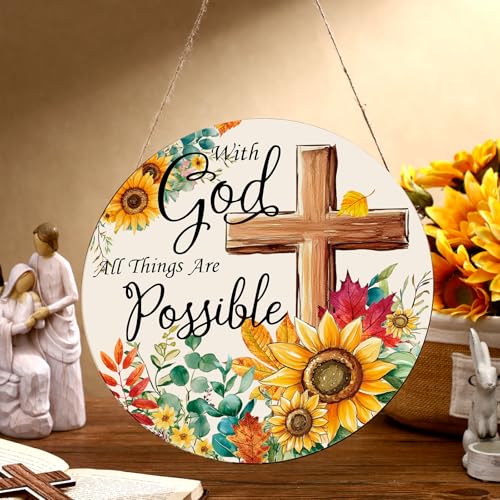 Spring Door Hanger - With God All Things Are Possible Sunflower
