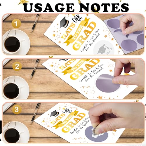 Graduation Scratch Off Game Cards 50 Pcs White Gold Party Activity