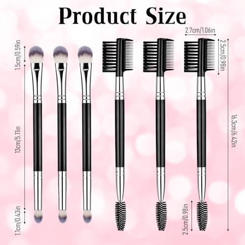 6Pcs Double-Sided Makeup Brush Set, Eyeshadow & Eyebrow Grooming Tools