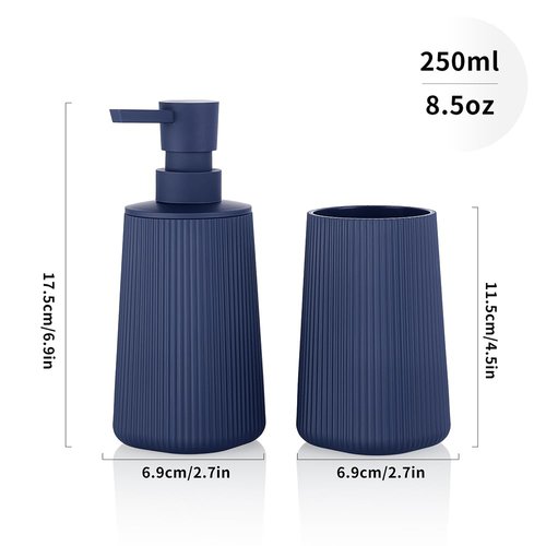 YAUKPH Bathroom Accessories 2 Piece Soap Dispenser and Toothbrush Holder Set Striped Blue