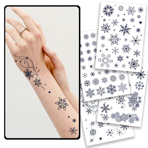 CHARLENT Snowflake Semi-Permanent Fake Tattoos 2 Weeks Long Lasting Waterproof