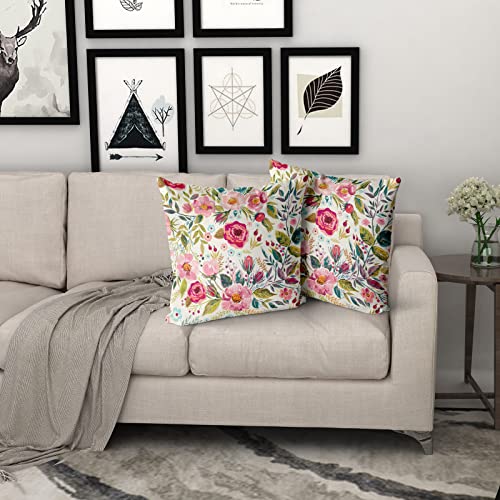 Pink Peony Throw Pillow Covers 18x18 Inch Set of 2 - Floral Cotton Cushion
