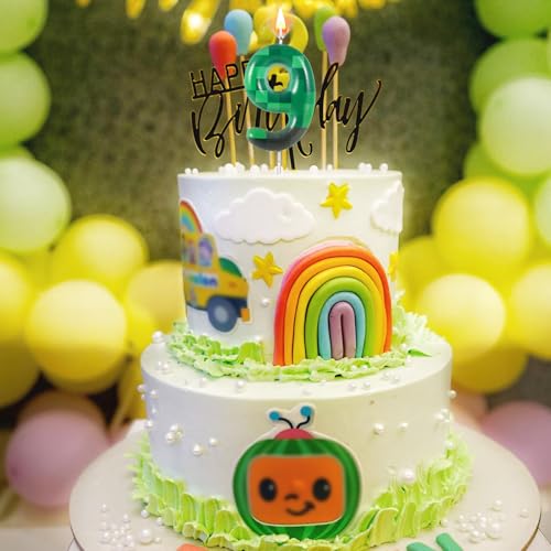 TNT Themed Number Birthday Candle - Green Pixel Cake Topper