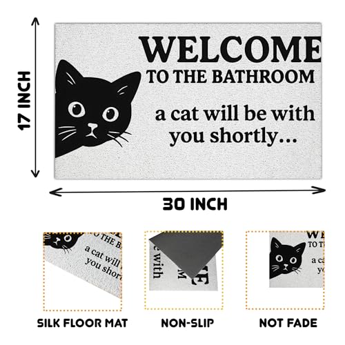 Black Cat Welcome Door Mat - Funny Indoor & Outdoor Mat, 17x30