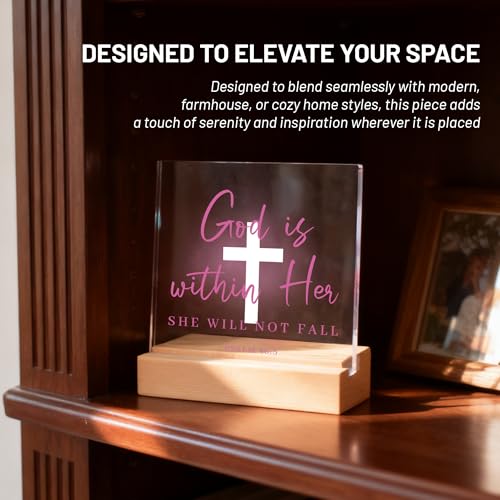 God is Within Her Pink Bible Verse Acrylic Decor - Inspirational Christian Gift for Women, Sister, Mom, Faith, Religious Room Art