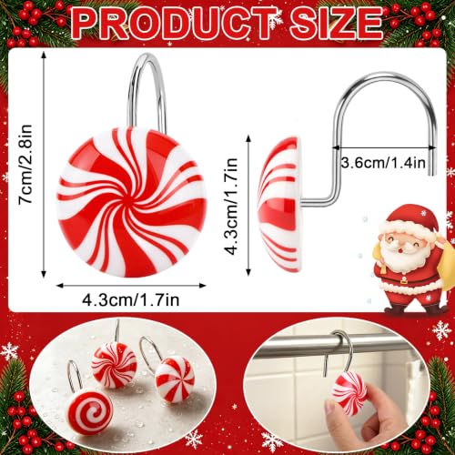 Candy Shower Curtain Hooks - Christmas Peppermint Red White Set of 12