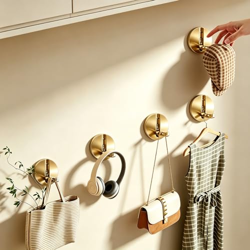 Foldable Heavy Duty Metal Wall Hooks - 2PCS Brushed Gold Towel Hooks