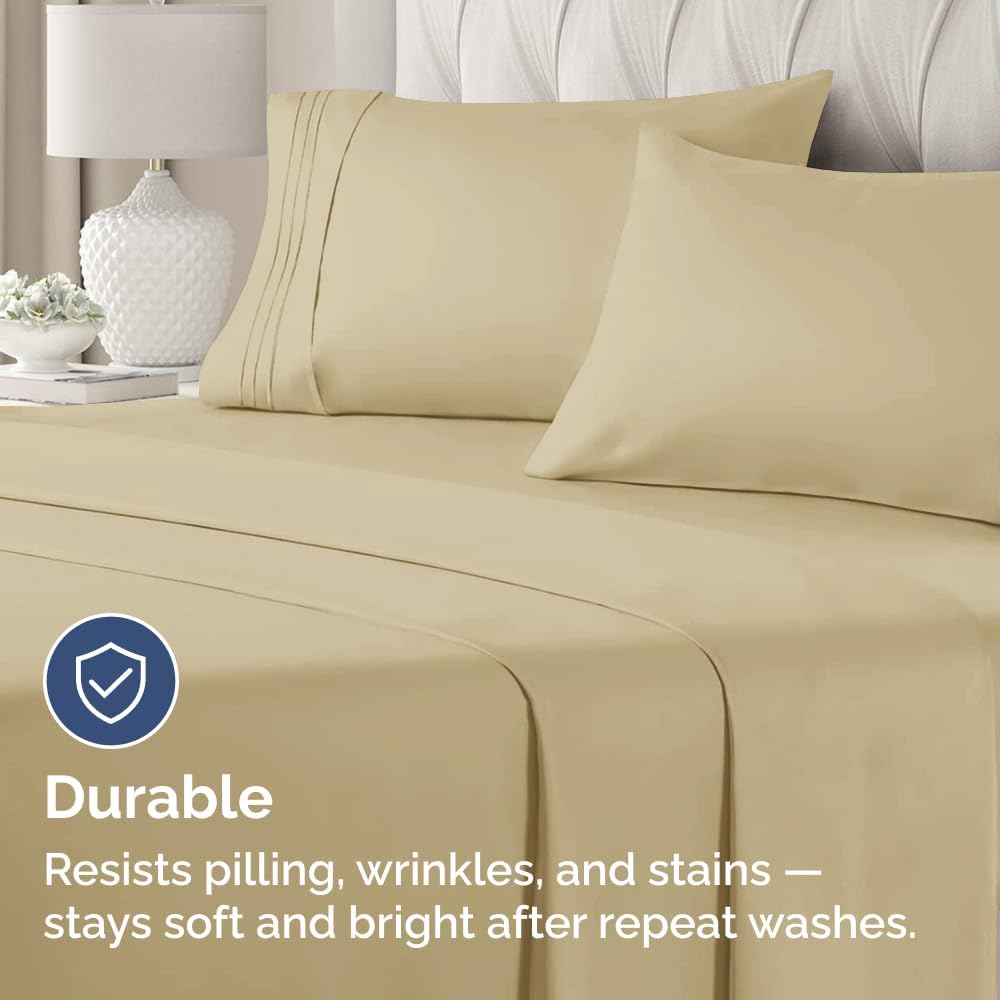Queen Pillow Cases Set of 4 | Ultra Soft Hotel Quality Covers - Cozy, Wrinkle-Free, Stain Resistant - Beige