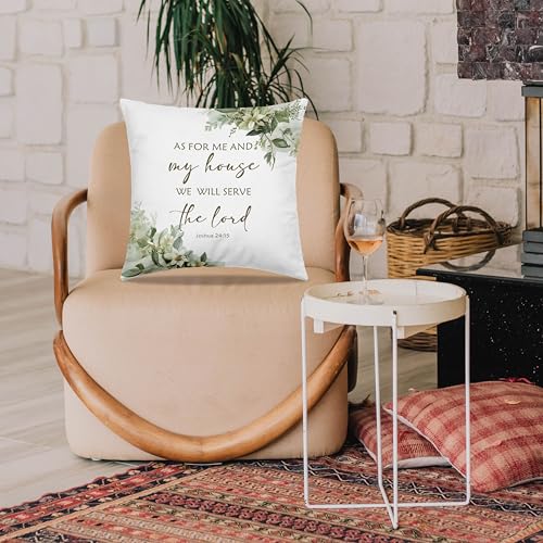 Dibor 'As for Me and My House' 18x18 Bible Verse Throw Pillow Cover