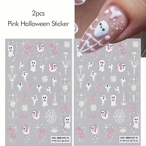 5D Embossed Halloween Ghost Nail Stickers Self-Adhesive Decals