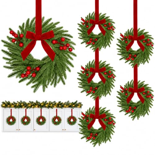 Mini Christmas Wreaths for Cabinets - Norfolk Style, 6 Pack, 11.5 Inches