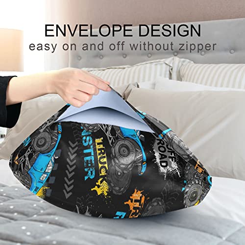 KOPIRIT Monster Truck Tires Pillow Cover 20x26 Inch Satin Pillowcase for Hair & Skin (Variation 002)