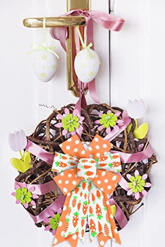 Easter Wreath Bows - 2pcs Burlap Decor Bow with Carrots