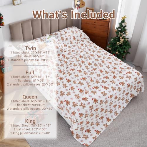 Lasoftan Christmas Cotton Flannel Sheets Full Size - Gingerbread Snowflake Pattern