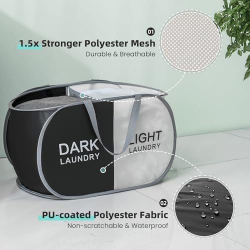 Collapsible Laundry Basket with 2 Compartments - Black & Beige, 1 Pack