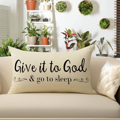 Give It to God and Go to Sleep Lumbar Pillow Cover, 12x20 Cotton Linen