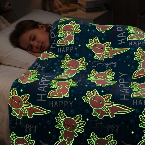 Glow in The Dark Axolotl Blanket for Girls - 40 x 60 inches