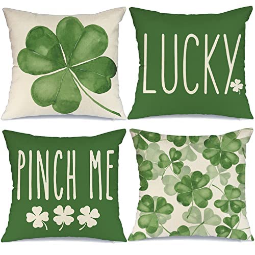 GEEORY St. Patrick's Day Pillow Covers 16x16 (Set of 4) - Lucky Shamrock Decor