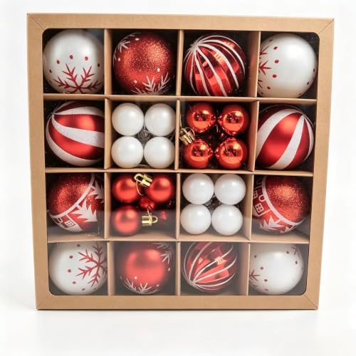 Christmas Shatterproof Ornament Balls - Red & White, 6cm & 3cm, Holiday Decorations