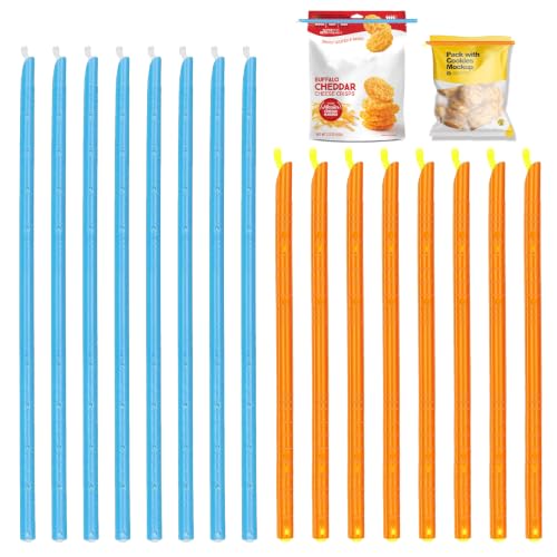 16PCS Reusable Food Bag Sealers Clips Sky Blue & Orange - 13.75in & 11.25in
