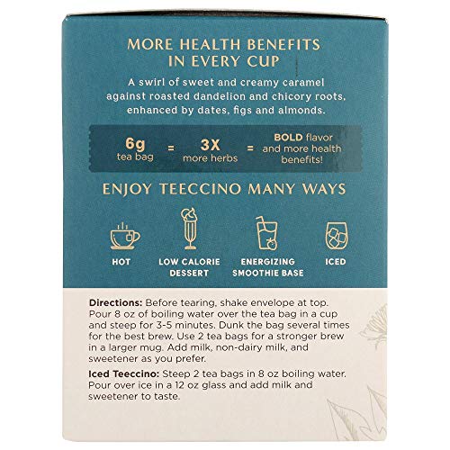 Teeccino Caramel Nut Herbal Tea Bags - Caffeine-Free, 10 Count Pack of 4