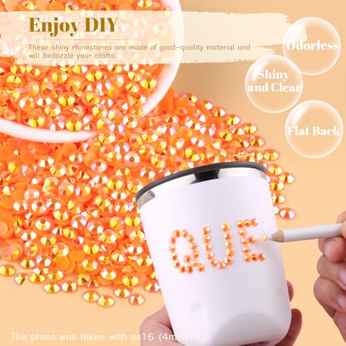 6000pcs 4mm Resin Jelly Flatback Rhinestones Orange AB with Tools