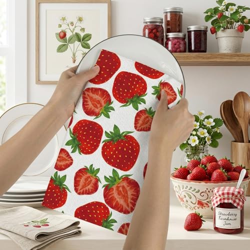 Strawberry Microfiber Kitchen Towels - Set of 2, 16"x24"