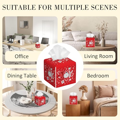 Square Leather Tissue Box Cover - Merry Christmas Snowflake Design