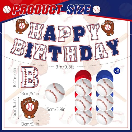 Pre-Strung Baseball Birthday Decorations - Happy Birthday Banner & Swirls