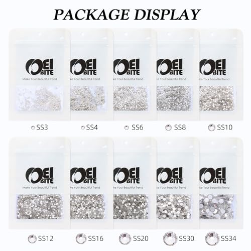MEIBITE Crystal Clear SS3 Flatback Rhinestones 1440pcs Glass Nail Gems