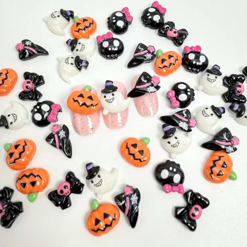 25Pcs 3D Halloween Nail Art Charms Cute Pumpkin Ghost Rhinestones
