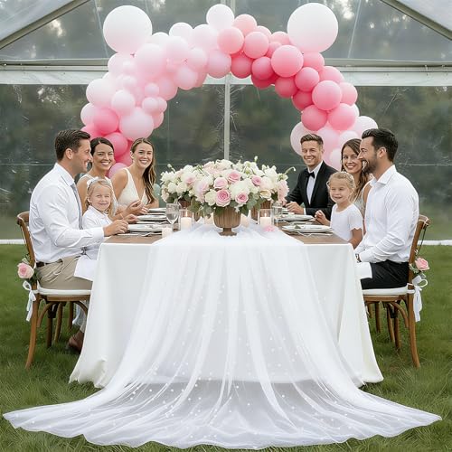 White Pearl Tulle Table Runner 10 ft Set for Weddings & Events
