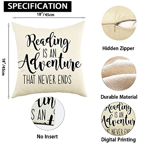 Farmhouse Reading Quote Pillow Cover - 18" x 18" Decorative Cushion
