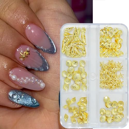 Ocean Style 3D Gold Nail Charms and Gems Seashell Starfish Rhinestones
