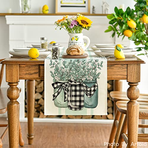 Buffalo Plaid Eucalyptus Table Runner for Kitchen Dining 13x48 Inch