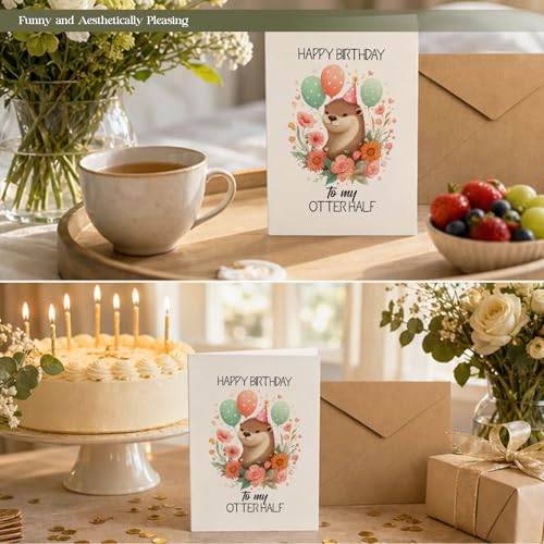Cute Otter Half Birthday Card Set with Envelope & Stickers