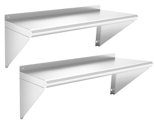 Chingoo Stainless Steel Shelf 12" x 36" - 2 Pack 300 lb Wall Mounted Commercial Stainless Steel Shelves Metal Shelving for Restaurant Kitchen