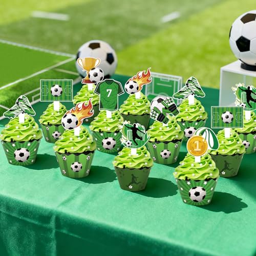 48 Pack Soccer Cupcake Toppers & Wrappers for Birthday Parties