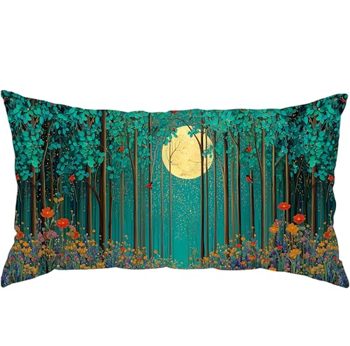 Vveeyyee Morris Forest Moon Lumbar Pillow Cover 12x20 Inch Variation 9