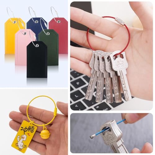 60PCS 6 inch Steel Wire Keychain, Colored Nylon Coated Stainless Steel Metal Wire Keychains, 1.5 mm Key Rings Loops for Hanging Luggage Tags, Keys and ID Tag Keepers