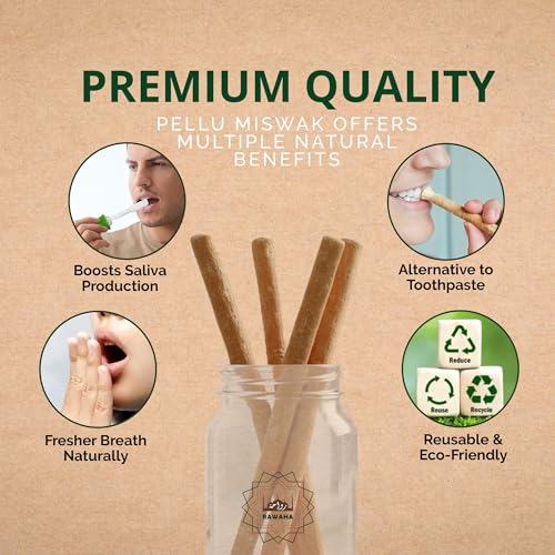 Rawaha Natural Miswak Sticks 2-Pack Vacuum Sealed Chewing Toothbrush