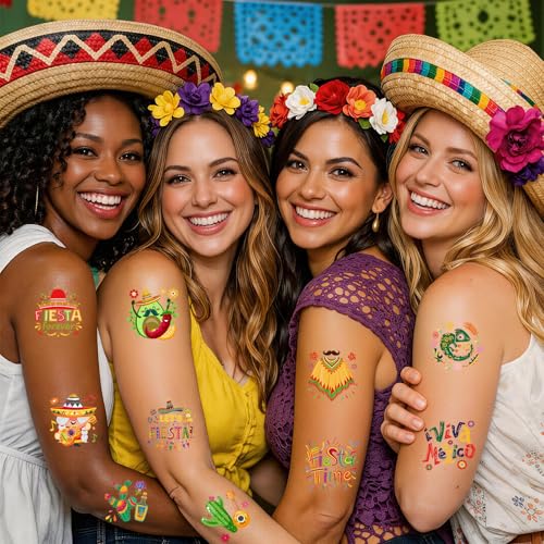 Konsait Cinco de Mayo Temporary Tattoos, 96 Pcs Mexican Fiesta Party Favors