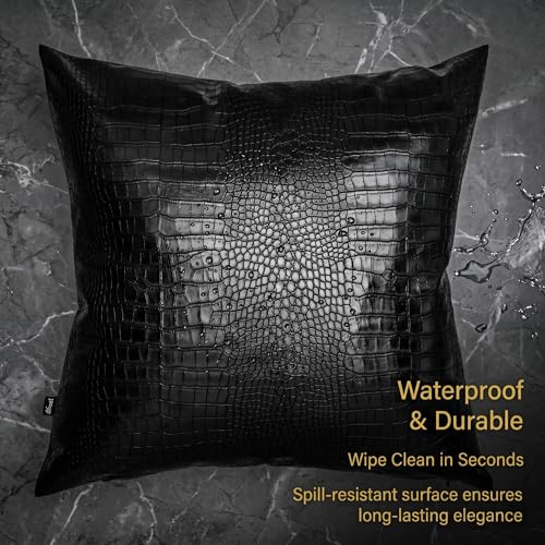 Black Crocodile Skin Faux Leather Pillow Cover, 12x20 Inch Rectangular Case