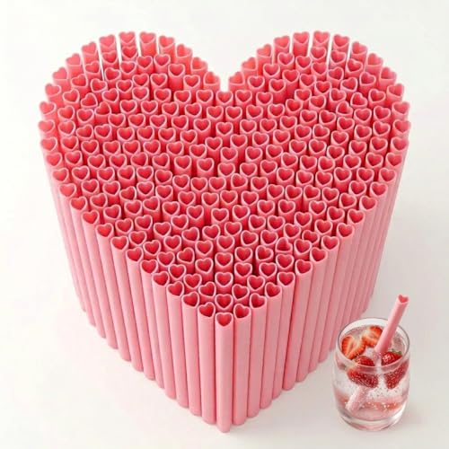 120PCS Heart Shaped Pink Straws - Individually Wrapped Disposable Straws for Parties