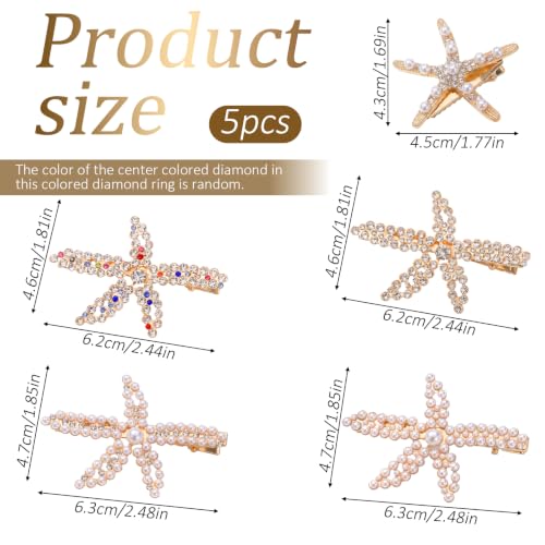 5-Piece Starfish Pearl Crystal Hair Clips Beach Wedding Hair Accessories