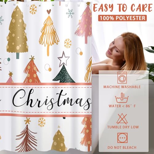 Christmas Boho Shower Curtain Set with Towels and Rugs - Holiday Bathroom Decor