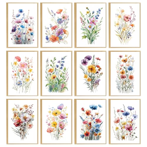 24 Floral Blank Note Cards with Envelopes - 4x6 Wildflower Design for All Occasions