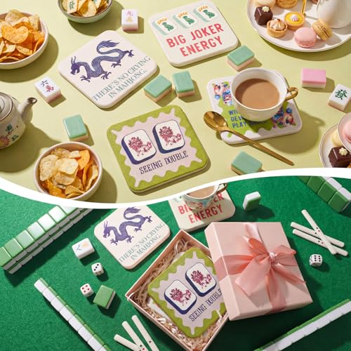 4-Pack Mahjong Coaster Set - Colorful Drink Coasters for Game Night